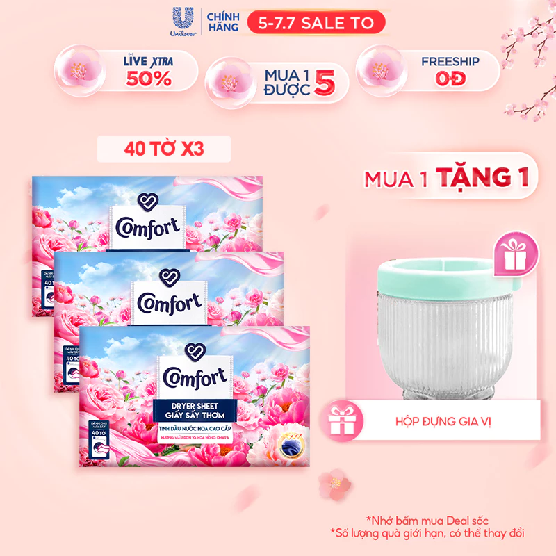 Combo 3 Hộp Giấy Thơm Comfort Hương Mẫu Đơn Và Hoa Hồng Ohara 40 tờ/hộp, Dành Cho Máy Sấy Quần Áo, Tủ Quần Áo