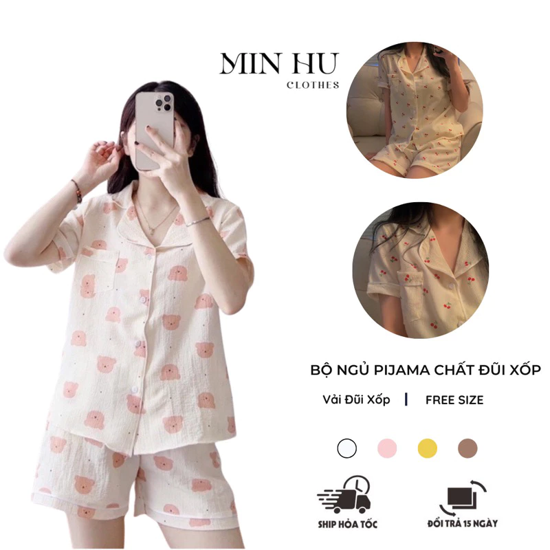 Bộ ngủ pijama chất đũi xốp Hàn mềm mại dễ thương