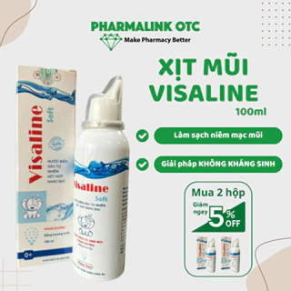 Xịt mũi Visaline 100ml làm sạch niêm mạc mũi, loại bỏ bụi bẩn, làm ẩm, phục hồi độ ẩm tự nhiên cho mũi - Pharma OTC