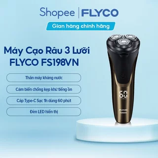 Máy Cạo Râu Flyco 3 Lưỡi Kép Thân Máy Kháng Nước Sạc Nhanh 1 Giờ FS198VN Hàng Chính Hãng