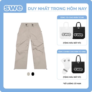 (Tặng Tote Hoặc Tặng Combo Tote và Vớ) Quần Dù Ống Rộng Tôn Eo Local Brand SWE PARACHUTE CARGO PANTS - Đen/ Sand