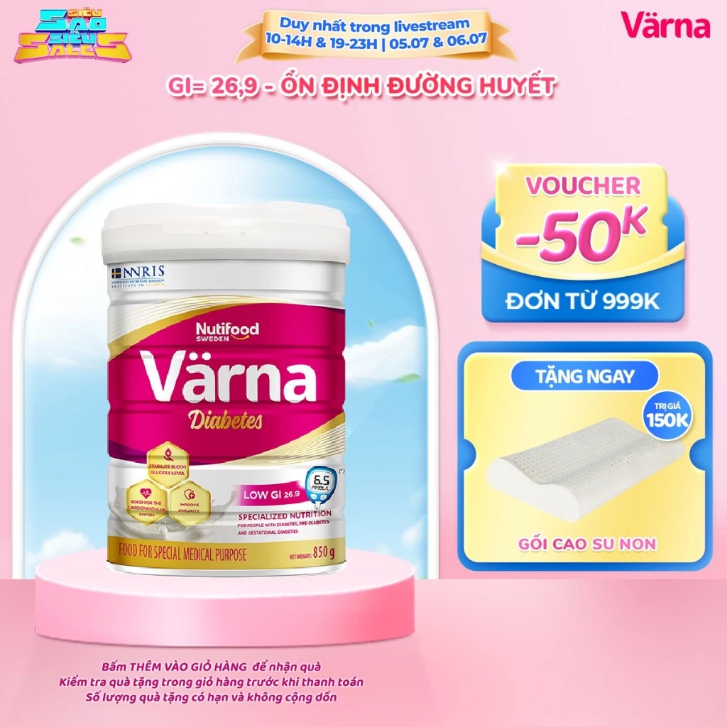 Sữa bột Diabetes Lon 850g - Ổn định đường huyết (GI = 26,9) - Varna