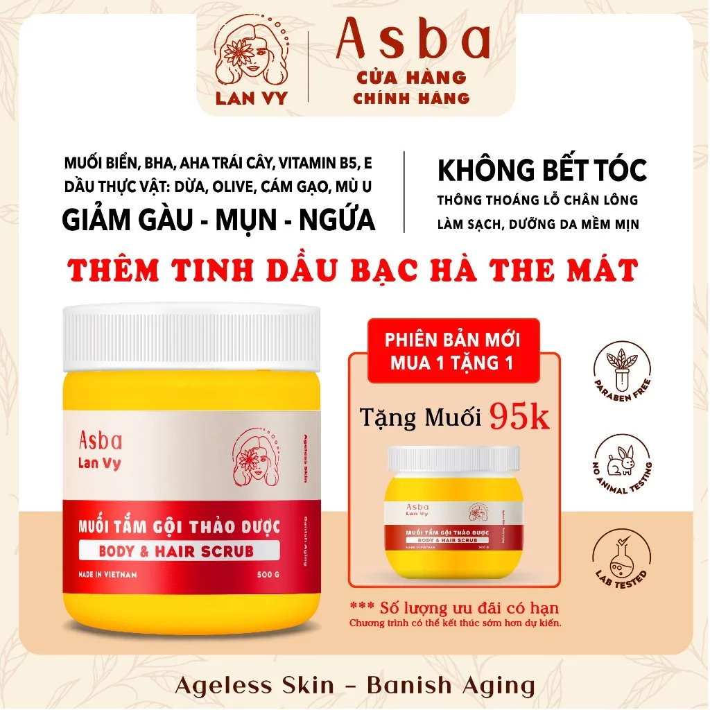 Muối tắm gội tẩy tế bào chết da đầu, tóc và cơ thể ASBA Body & Hair Scrub 200g