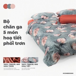 (Mẫu Mới) Bộ Chăn Ga Gối 5 Món Gòn Bedding Lụa Tencel 60s Hoạ Tiết 1m6x2m - 1m8x2m