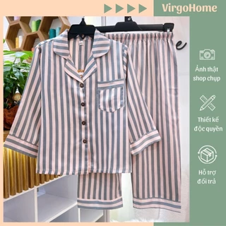 Đồ bộ pyjamas lụa đồ ngủ trơn viền trắng cho bé 22-28kg