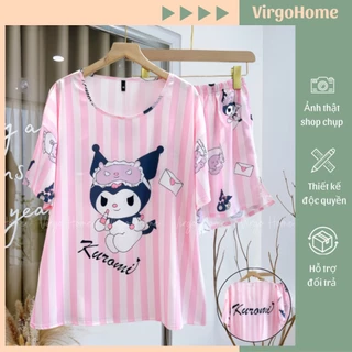 Đồ bộ ngủ nữ cổ tròn chất lụa cao cấp VIRGO cộc tay quần ngắn không nhăn pyjamas họa tiết đáng yêu dễ thương