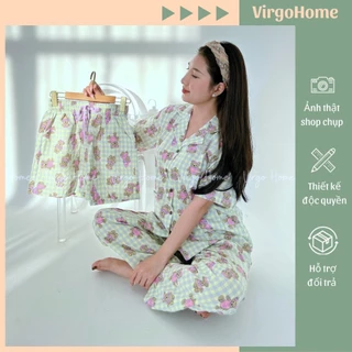 Bộ ngủ nữ tay ngắn quần đùi đũi hàn pyjama họa tiết mặc hè mát mẻ đáng yêu VIRGO