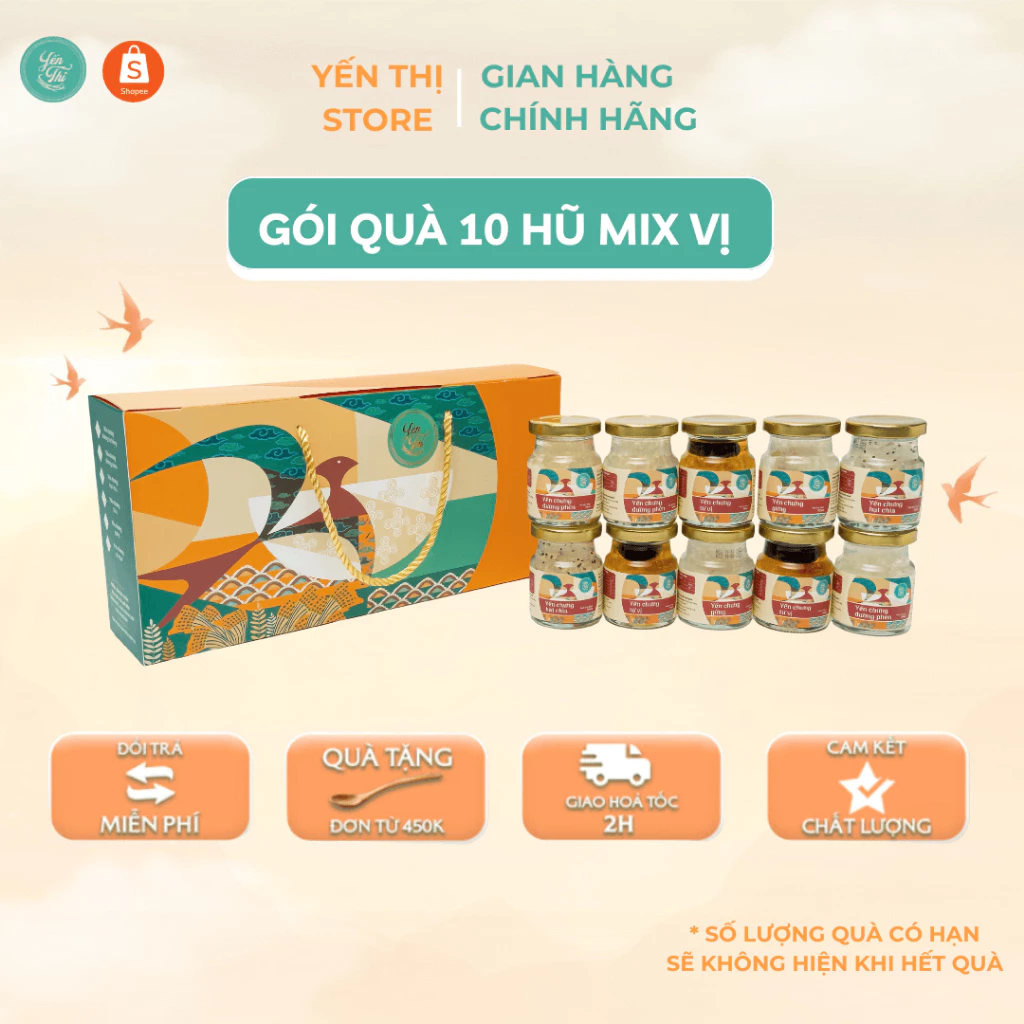 [Quà Tặng] Yến Thị- Gói mix vị -set quà tặng 10 hũ-chưng sẵn 70ml-30% yến