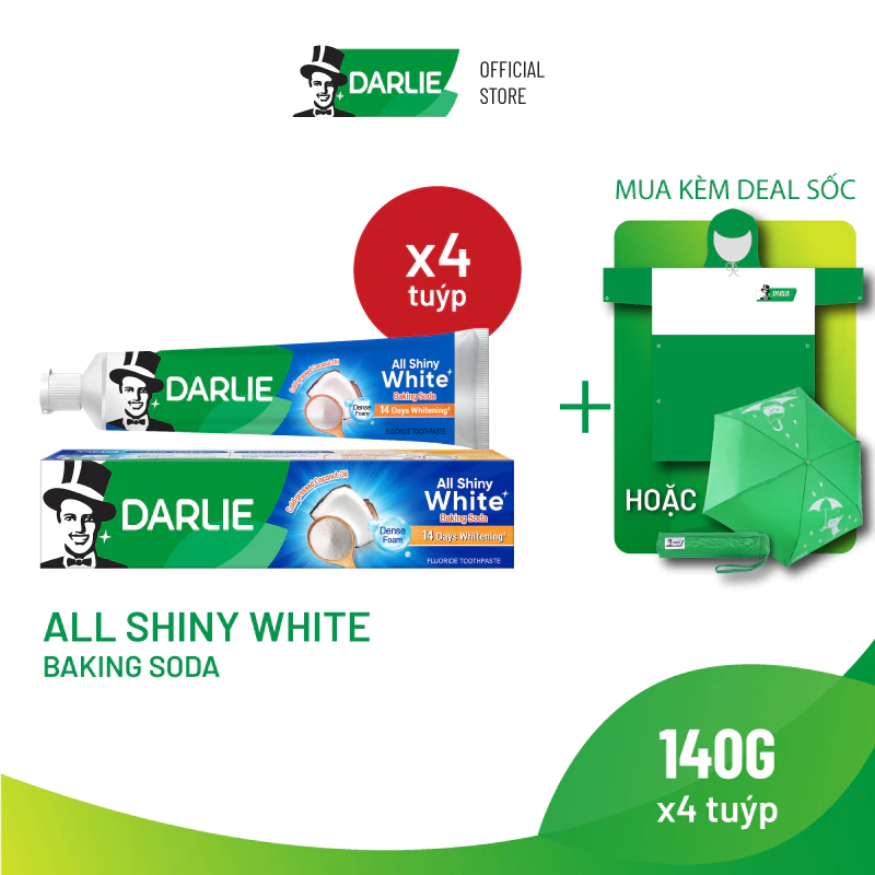 Bộ 4 Kem Đánh Răng Darlie Trắng Sáng All Shiny White Baking Soda 140g