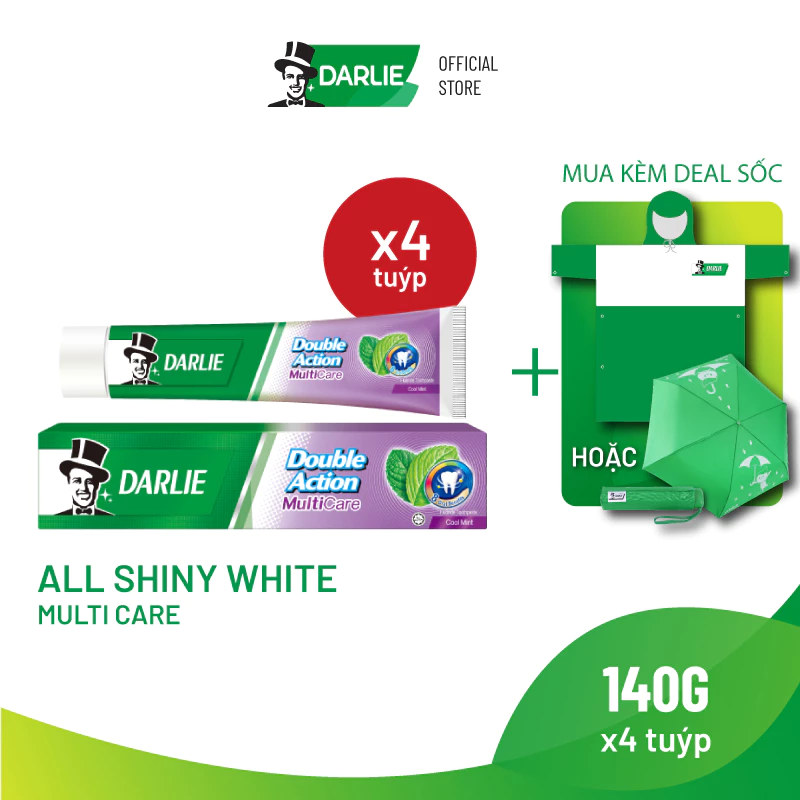 Bộ 4 Kem Đánh Răng Darlie Trắng Sáng Đa Năng All Shiny White Multicare 140g