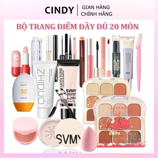 Bộ trang điểm đầy đủ 20 món cá nhâ set makeup bộ makeup cá nhân xinh kem nền phấn phủ phấn mắt mascara kẻ mày kẻ mắt dạ