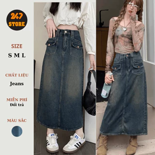 Chân váy denim Chữ a Lưng Cao Có Túi Phong Cách retro - 247store.vn - Cvjean2tui212_P0K27