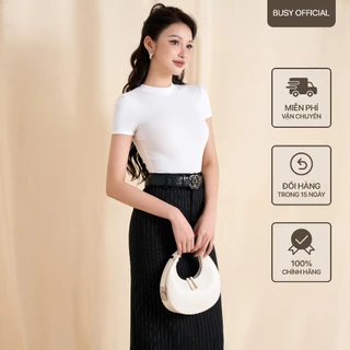 Áo Ngắn Tay Nữ Cổ Bo Sát Dáng Thường BUSY Thun Tăm Rayon Co Giãn Ôm Sát NT22T