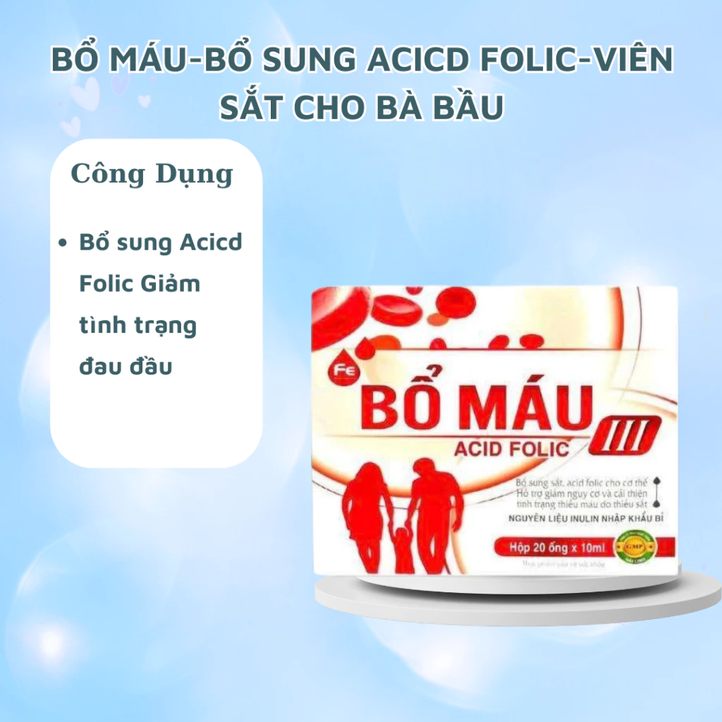 Hộp 20 tuýt Siro bổ máu Acid Folic giảm tình trạng hoa mắt, chóng mặt, thiếu máu