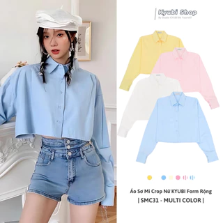 Áo somi dáng ngắn crop dài tay nữ nhiều màu phong cách ulzzang - Sơ mi Croptop KYUBI SM31