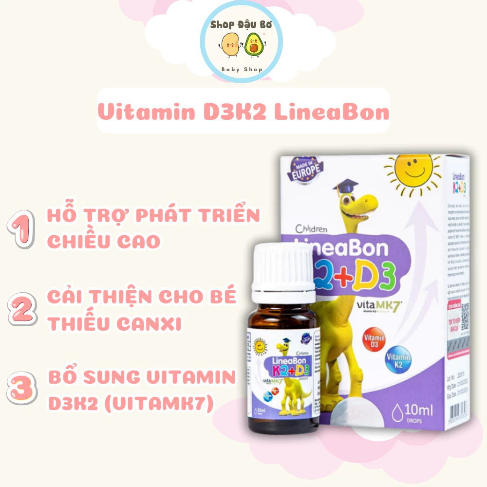Vitamin LineaBon D3 K2 giúp bé ngủ ngon, tăng trưởng chiều cao (Chai 10ml)