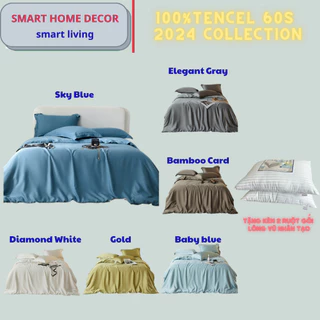 Bộ chăn ga gối trơn 100%Tencel 60s 5 món, chất liệu siêu mềm mát mịn, Tone màu mới 2024