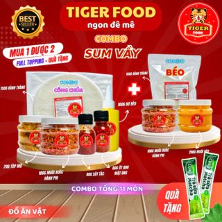 COMBO Bánh tráng phơi sương 1kg TIGER FOOD Bánh Tráng + Muối Tôm Hành Phi + Bơ béo + Tóp Mỡ + Sốt tắc FREESHIP Đồ ăn vặt