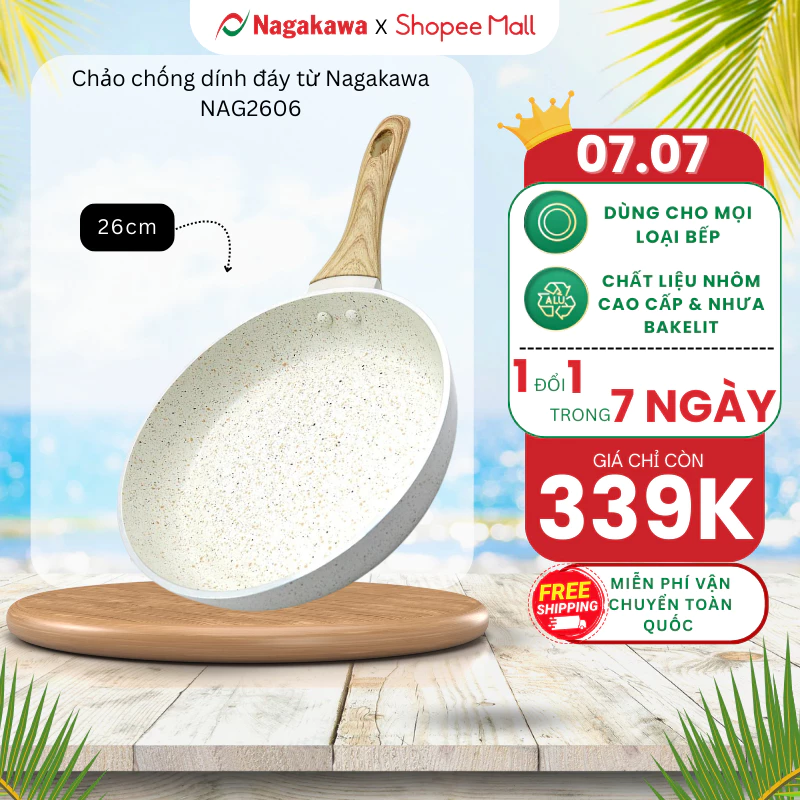 Chảo Chống Dính Bếp Từ Vân Đá Cao Cấp 22cm/24cm/26cm/28cm/30cm NAGAKAWA NAG2206 Phù Hợp Mọi Loại Bếp