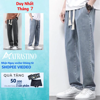 Quần jean nam baggy CẠP CHUN BẢN TO ống rộng ATRASTINO,Quần Bò Nam chun CẠP CAO phom Suông Chỉnh Eo Chất Bò cao cấp 2023