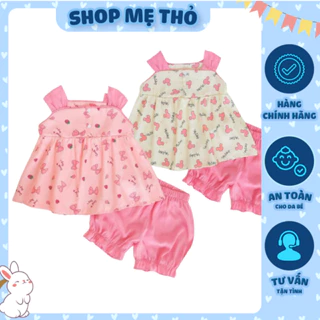 [Goodmama] Bộ cộc hai dây bé gái Goodmama chất đũi mềm màu hồng siêu xinh điệu babydoll bé gái BCGM40