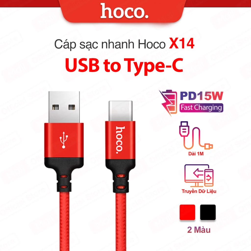 Cáp sạc nhanh PD15W USB to Type-C HOCO X14/X89 hỗ trợ truyền dữ liệu dài 1M