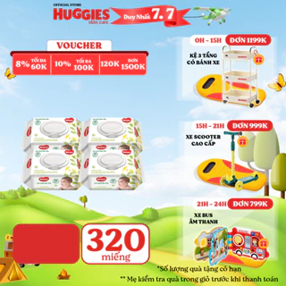 Combo 4 gói Khăn ướt Huggies không mùi (80 miếng/gói)