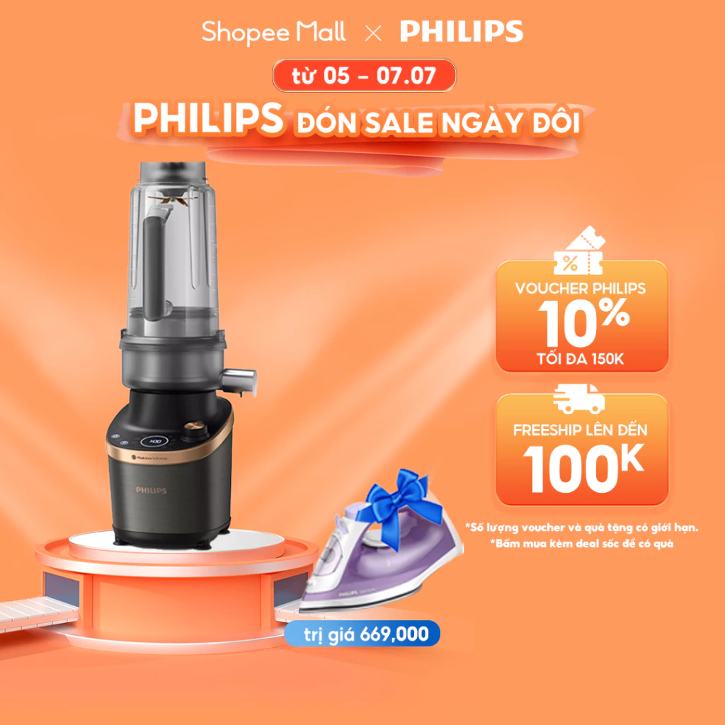 Máy xay tốc độ cao có mô-đun máy ép trái cây Philips HR3770/00 Flip & Juice |1500W|1.8L