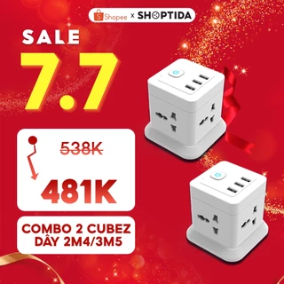 Combo 2 Ổ điện dây dài CubeZ Shoptida 3 cổng USB sạc tối đa 12W và 4 Ổ Điện chịu tải 2500W