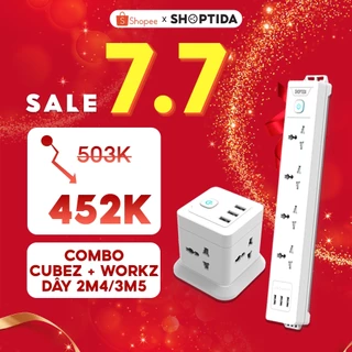 Combo 2 Ổ Cắm Điện Đa Năng CubeZ và WorkZ Shoptida sạc tối đa 12W và 4 Ổ Điện chịu tải 2500W