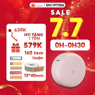 Máy in tem nhãn Shoptida H11 kết nối bluetooth, thiết kế hình hộp phấn hồng nhỏ gọn có kèm tem nhãn