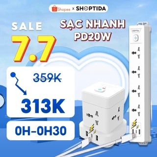 Ổ điện đa năng thông minh có sạc nhanh PD 20W cổng USB + typeC, 4-6 lỗ cắm tải 2500W dây dài 2m4