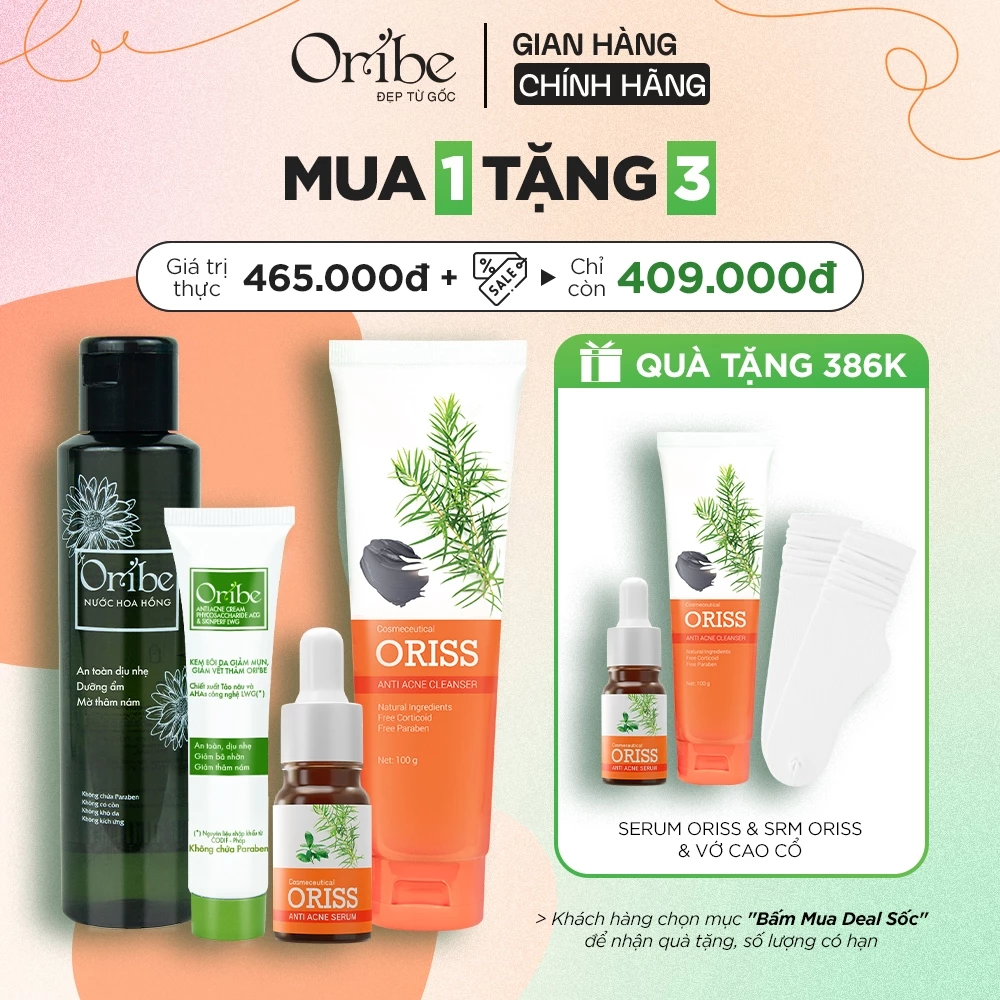 Combo Chăm Sóc Da Mụn Chuyên Sâu Oribe Ngừa Mụn, Sạch Da, Đánh Bay Vết Thâm