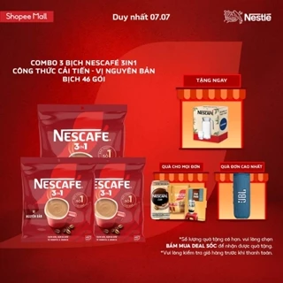 [Tặng Bộ bình ly Lumiarc 750ml & 200ml NESCAFE] Combo 3 Bịch NESCAFÉ 3IN1 Công thức cải tiến - VỊ NGUYÊN BẢN