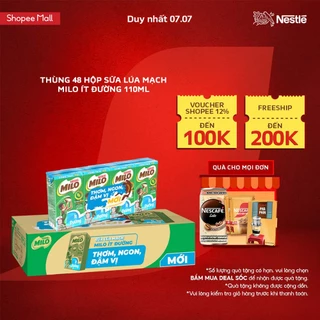 Thùng 48 hộp sữa lúa mạch Nestle MILO Ít Đường x 110ml