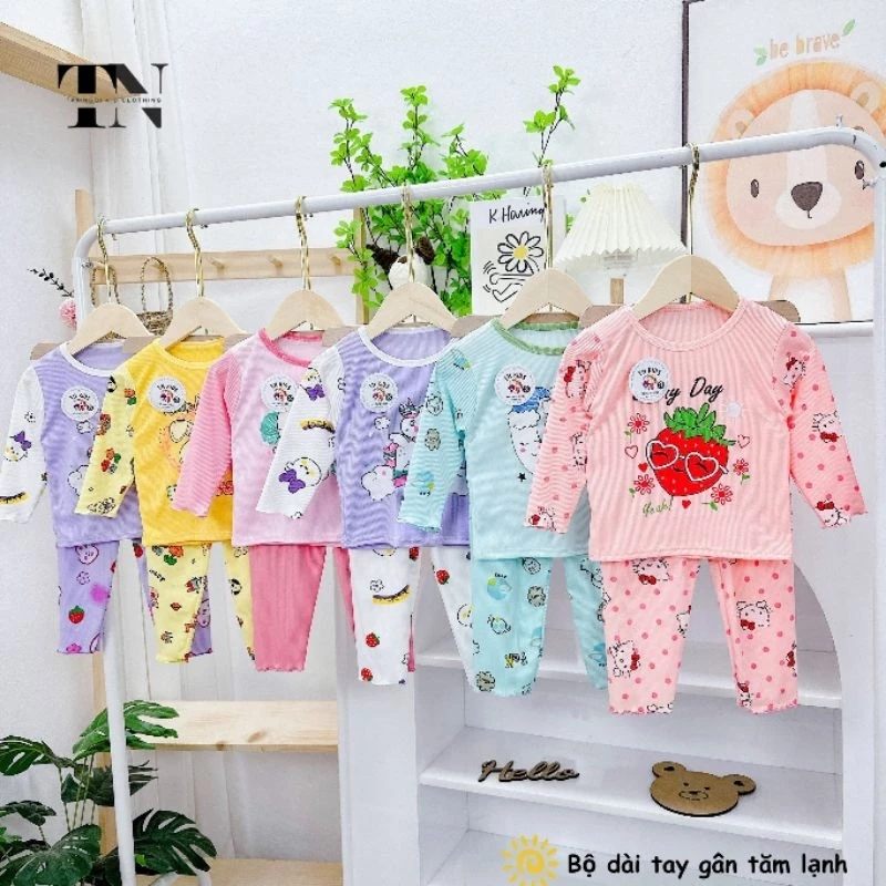 (Bé 5-15kg) Bộ thun tăm mỏng dài tay bánh bèo bé gái mặc mùa mưa,máy lạnh ở nhà, đi học [Chất Cực Đẹp]