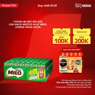 Thùng 48 hộp sữa lúa mạch Nestlé MILO rời x 180ml không màng nhựa (48x180ml)