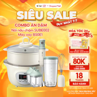 Combo Nồi Nấu Chậm 1,6L Bear SUBE002 và Máy Xay 5 Món B50E1 Đa Năng Xay Đồ Ăn Dặm Nấu Cháo Hầm Ninh Tiết Kiệm Thời Gian