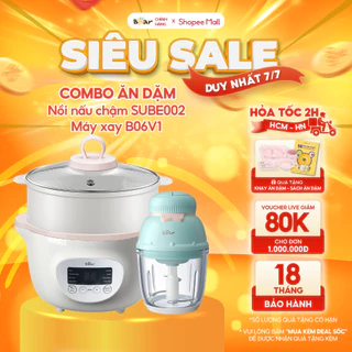 Combo Nồi Nấu Chậm 1,6L Bear SUBE002 + Máy Xay Ăn Dặm 0,6L Bear B06V1 nấu cháo, chưng yến tiện dụng