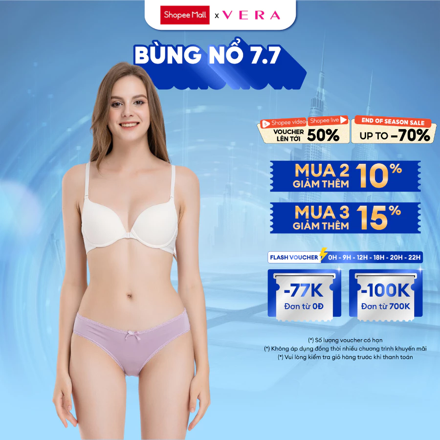 Quần lót VERA microfiber phối ren dáng bikini mềm mịn, thoáng mát - V0528