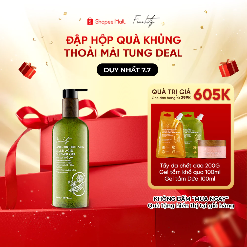 Gel tắm khổ qua Freshity 400ml dưỡng sáng,không gây khô da chứa hạnh nhân làm sach da chết cho làn da cơ thể đa vấn đề