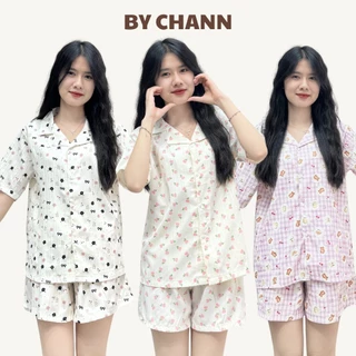 Set Bộ Đồ Ngủ Pyjama BY CHANN họa tiết hoạt hình chất đũi gân mỏng mát dễ thương