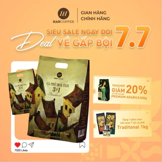 Cà Phê Hoà Tan HANCOFFE 3IN1 Sấy Phun Túi 40 gói x 15g  Đậm Vị Cà Phê, Ngọt Nhẹ