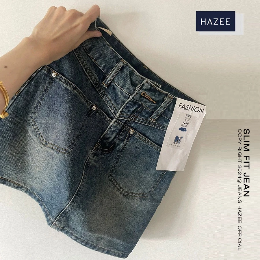 Chân Váy JEANS ngắn Chữ A (Hàng Xuất dư xịn) Phong Cách Hàn Quốc Cạp Cao Có Quần Trong HAZEE Chân váy bò co giãn 3109