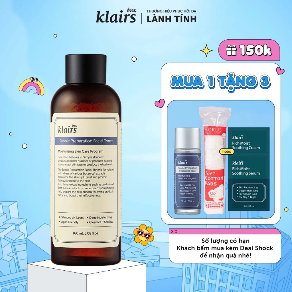 Nước hoa hồng Dear, Klairs Supple Preparation Facial Toner 180ml