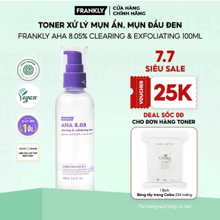 Toner xử lý mụn ẩn, mụn đầu đen Frankly AHA 8.05% Clearing & Exfoliating 100ml