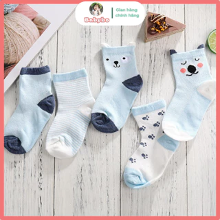 Set 5 đôi tất lưới cao cổ hè thu hình mặt gấu Kid's Sock's chất liệu cotton mềm mại thoáng khí cho bé từ 0-3 tuổi
