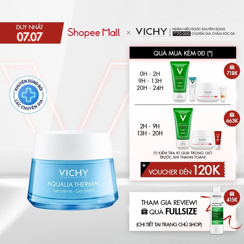 Kem dưỡng ẩm và cung cấp nước dạng gel Vichy Aqualia Thermal Cream-Gel 50ml