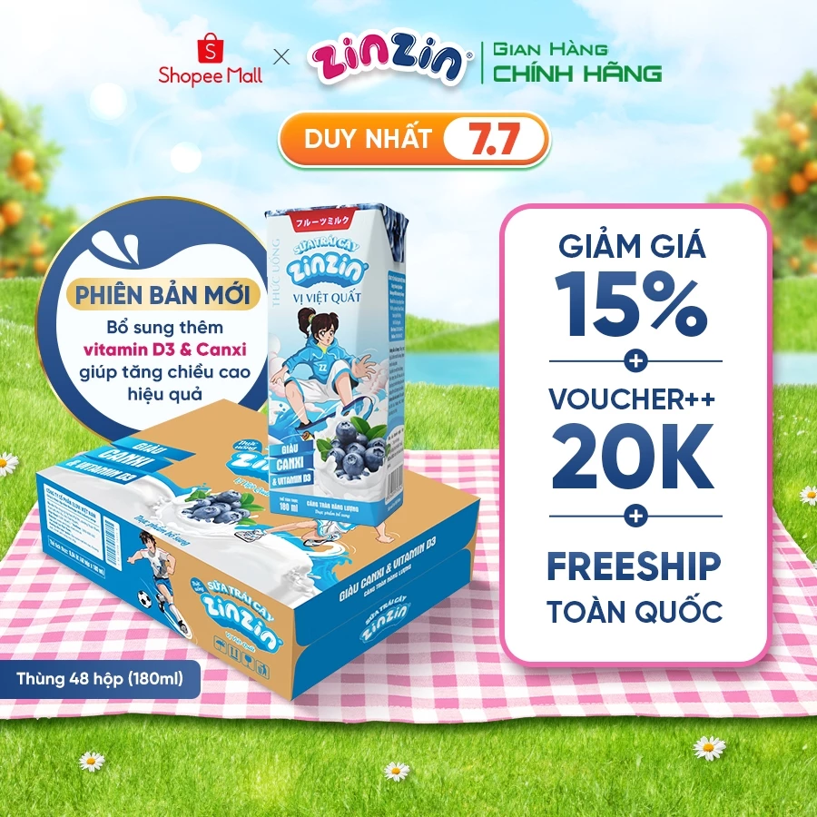 Thùng 48 hộp Sữa trái cây ZinZin vị việt quất 180ml - Siêu ưu đãi