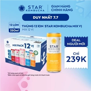 Thùng 12 lon trà lên men Star Kombucha mix 12 vị (250ml/lon)